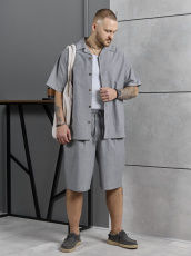 Изображение товара «Мужской костюм (рубашка+шорты) из фактурного полотна «Аристократ-2 [серый меланж]» арт 89884» из магазина «Ивановский-Текстиль.РФ»