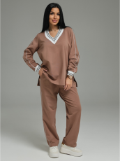 Изображение товара «Женский костюм (свитшот+брюки) из футера с лайкрой пенье «Акцент [кофе]» арт 88674» из магазина «Ивановский-Текстиль.РФ»
