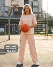 Изображение товара «Женский костюм (футболка+брюки) из футера с лайкрой «Нила-1 [кремово-розовый]» арт 89663» из магазина «Ивановский-Текстиль.РФ»