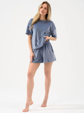Изображение товара «Женский костюм (футболка+шорты) из велюра «Милана 2158-В (индиго)» арт 87759» из магазина «Ивановский-Текстиль.РФ»