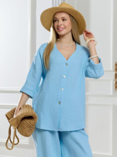 Изображение товара «Женская блузка из фактурного полотна «Женская асель-2 [аква]» арт 89999» из магазина «Ивановский-Текстиль.РФ»