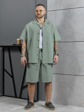 Изображение товара «Мужской костюм (рубашка+шорты) из фактурного полотна «Аристократ-2 [хвойный меланж]» арт 89908» из магазина «Ивановский-Текстиль.РФ»