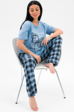 Изображение товара «Женская пижама (футболка+брюки) из кулирки «0863-16 [голубой]» арт 71905» из магазина «Ивановский-Текстиль.РФ»