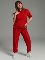 Изображение товара «Женский костюм (футболка+брюки) из махры жаккард «Суфле [сердца бордо]» арт 84389» из магазина «Ивановский-Текстиль.РФ»