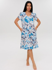 Изображение товара «Посл размер Женский халат (на пуговицах) из кулирки «Х-167 (К) (цветы-голубой)» арт 85958» из магазина «Ивановский-Текстиль.РФ»