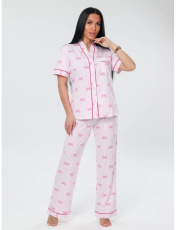 Изображение товара «Женская пижама (рубашка+брюки) из кулирки «П- 106 (К) (розовый)» арт 86995» из магазина «Ивановский-Текстиль.РФ»