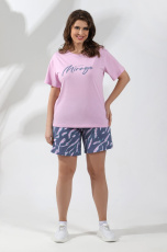 Изображение товара «Женский костюм (футболка+шорты) из кулирки пенье «Отпуск-2 [розовый]» арт 83894» из магазина «Ивановский-Текстиль.РФ»