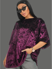 Изображение товара «Женская футболка из бархата «Марлен [баклажан]» арт 84088» из магазина «Ивановский-Текстиль.РФ»