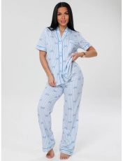 Изображение товара «Женская пижама (рубашка+брюки) из кулирки «П- 106 (К) (голубой)» арт 86996» из магазина «Ивановский-Текстиль.РФ»