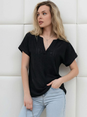 Изображение товара «Женская блузка из фактурного трикотажа «Дис [черный]» арт 89292» из магазина «Ивановский-Текстиль.РФ»