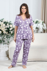 Изображение товара «Женская пижама (футболка+брюки) из вискозы «Фрезия-2 [лиловый]» арт 80968» из магазина «Ивановский-Текстиль.РФ»