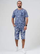 Изображение товара «Мужской костюм (футболка+шорты) из трикотажного полотна «Техно 2326-К (синий)» арт 83829» из магазина «Ивановский-Текстиль.РФ»