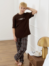 Изображение товара «Костюм для мальчика (футболка+брюки) из кулирки «Браун-1 [коричневый]» арт 87340» из магазина «Ивановский-Текстиль.РФ»