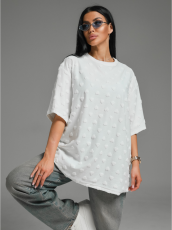 Изображение товара «Женская футболка из махры жаккард «Ирбис [сердца белый]» арт 84095» из магазина «Ивановский-Текстиль.РФ»