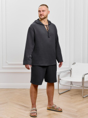 Изображение товара «Мужской костюм (джемпер+шорты) из фактурного полотна «Нептун-1 [графитовый]» арт 90018» из магазина «Ивановский-Текстиль.РФ»