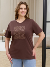 Изображение товара «Женская футболка из кулирки с лайкрой «Соло-2 [коричневый]» арт 90003» из магазина «Ивановский-Текстиль.РФ»