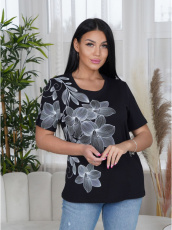 Изображение товара «Женская футболка из кулирки пенье «Лирика плюс [черный]» арт 84427» из магазина «Ивановский-Текстиль.РФ»