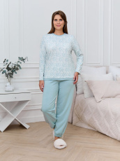 Изображение товара «Женская пижама (футболка+брюки) из микрофлиса «Жаккард-1 [мятный]» арт 85994» из магазина «Ивановский-Текстиль.РФ»
