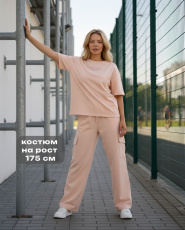 Изображение товара «Женский костюм (футболка+брюки) из футера с лайкрой «Нила-2 [кремово-розовый]» арт 89659» из магазина «Ивановский-Текстиль.РФ»