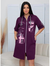 Изображение товара «Женский халат (на молнии) из интерлока «Х- 34 (И) (слива)» арт 86920» из магазина «Ивановский-Текстиль.РФ»