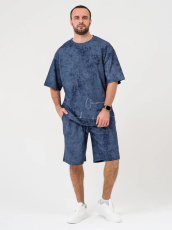 Изображение товара «Посл размер Мужской костюм (футболка+шорты) из трикотажного полотна «Винтаж 2327-К (синий)» арт 86483» из магазина «Ивановский-Текстиль.РФ»
