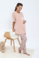 Изображение товара «Пижама (футболка+брюки) из кулирки для беременных «Хлопушек-4 [бежевый]» арт 81044» из магазина «Ивановский-Текстиль.РФ»