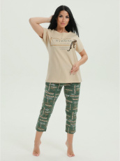 Изображение товара «Женский костюм (футболка+бриджи) из кулирки «Ларнака [бежевый]» арт 86172» из магазина «Ивановский-Текстиль.РФ»