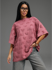 Изображение товара «Женская футболка из махры жаккард «Ирбис [микки сухая роза]» арт 83618» из магазина «Ивановский-Текстиль.РФ»