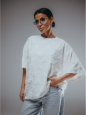 Изображение товара «Женская футболка из махры жаккард «Ирбис [микки молоко]» арт 85729» из магазина «Ивановский-Текстиль.РФ»