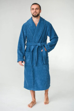 Изображение товара «Мужской халат (на запах с поясом) из махры «Банный 2009-м (индиго)» арт 86524» из магазина «Ивановский-Текстиль.РФ»