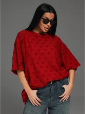 Изображение товара «Женская футболка из махры жаккард «Ирбис [бордо]» арт 83610» из магазина «Ивановский-Текстиль.РФ»