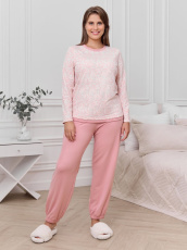 Изображение товара «Женская пижама (футболка+брюки) из микрофлиса «Жаккард-1 [розовый]» арт 85993» из магазина «Ивановский-Текстиль.РФ»