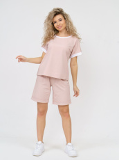 Изображение товара «Женский костюм (футболка+шорты) из кулирки с лайкрой «К-056 (пудра)» арт 84036» из магазина «Ивановский-Текстиль.РФ»