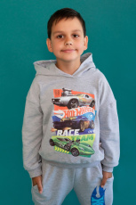 Изображение товара «Толстовка для мальчика из футера «22757 hot wheels [серый меланж]» арт 93851» из магазина «Ивановский-Текстиль.РФ»