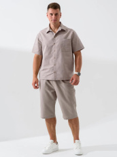 Изображение товара «Мужская рубашка из полульна «Лён 2098-П/л (бежевый)» арт 79667» из магазина «Ивановский-Текстиль.РФ»