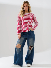 Изображение товара «Женский лонгслив из кулирки «Полоса 2394-к (розовый)» арт 86616» из магазина «Ивановский-Текстиль.РФ»