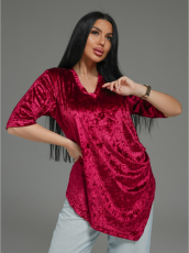 Изображение товара «Женская футболка из бархата «Мия [бордо]» арт 87851» из магазина «Ивановский-Текстиль.РФ»