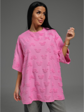 Изображение товара «Женская футболка из махры жаккард «Ирбис [микки розовый]» арт 83624» из магазина «Ивановский-Текстиль.РФ»