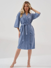 Изображение товара «Женский халат (на запах с поясом) из велюра «Бархат 2405-в (индиго)» арт 86445» из магазина «Ивановский-Текстиль.РФ»