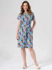 Изображение товара «Посл размер Женский халат (на пуговицах с поясом) из кулирки «Калейдоскоп 2295-К (голубой)» арт 85956» из магазина «Ивановский-Текстиль.РФ»