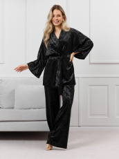 Изображение товара «Женский костюм (кимоно+брюки) из стрейч-велюра «Мерцание-2 [черный]» арт 87388» из магазина «Ивановский-Текстиль.РФ»
