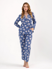 Изображение товара «Женская пижама (рубашка+брюки) из кулирки «Дела сердечные 2256-к (индиго)» арт 79650» из магазина «Ивановский-Текстиль.РФ»