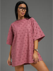 Изображение товара «Женская футболка из махры жаккард «Ирбис [сердца сухая роза]» арт 83621» из магазина «Ивановский-Текстиль.РФ»