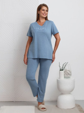 Изображение товара «Женский костюм (футболка+брюки) из кулирки меланж «Мальта [голубой]» арт 85534» из магазина «Ивановский-Текстиль.РФ»