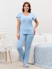 Изображение товара «Женская пижама (футболка+брюки) из кашкорсе «Мэри-2 [голубой]» арт 86618» из магазина «Ивановский-Текстиль.РФ»