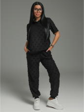 Изображение товара «Женский костюм (футболка+брюки) из махры жаккард «Суфле [сердца черный]» арт 84351» из магазина «Ивановский-Текстиль.РФ»
