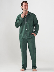 Изображение товара «Мужская пижама (рубашка+брюки) из кулирки «Лён 2417-К (зеленый)» арт 87780» из магазина «Ивановский-Текстиль.РФ»