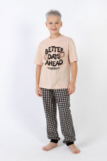 Изображение товара «Пижама для мальчика (футболка+брюки) из кулирки «Для мальчика отдых-2 [бежевый]» арт 81020» из магазина «Ивановский-Текстиль.РФ»