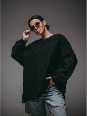 Изображение товара «Женский свитшот из махры жаккард «Ребека [сердца черный]» арт 86174» из магазина «Ивановский-Текстиль.РФ»