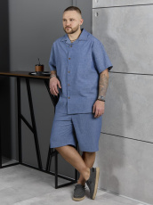 Изображение товара «Мужской костюм (рубашка+шорты) из фактурного полотна «Аристократ-2 [джинсовый меланж]» арт 89909» из магазина «Ивановский-Текстиль.РФ»